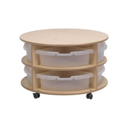 Double Tier Mobile Circular Storage Unit with Clear Tubs