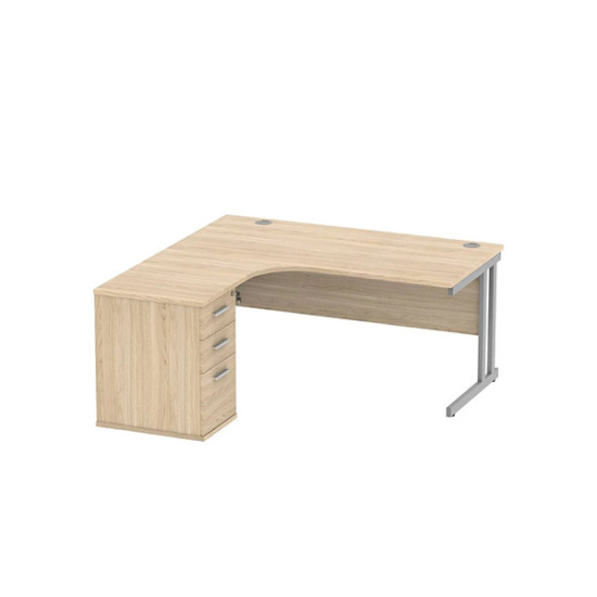 Double Upright Left Hand Radial Desk + Desk High Pedestal