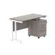 Double Upright Rectangular Desk + 2 Drawer Mobile Under Desk Pedestal 