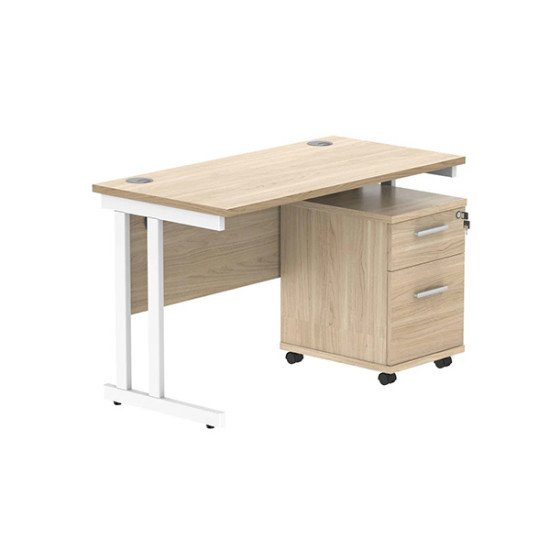 Double Upright Rectangular Desk + 2 Drawer Mobile Under Desk Pedestal 