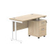 Double Upright Rectangular Desk + 2 Drawer Mobile Under Desk Pedestal 