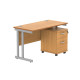 Double Upright Rectangular Desk + 2 Drawer Mobile Under Desk Pedestal 