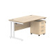 Double Upright Rectangular Desk + 3 Drawer Mobile Under Desk Pedestal 