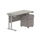 Double Upright Rectangular Desk + 3 Drawer Mobile Under Desk Pedestal 