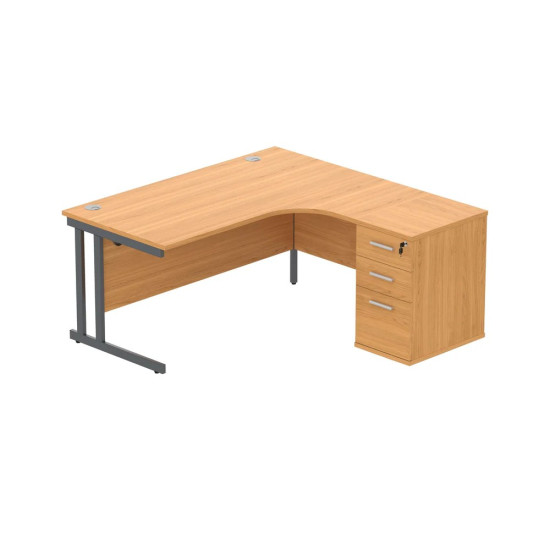 Double Upright Right Hand Radial Desk + Desk High Pedestal