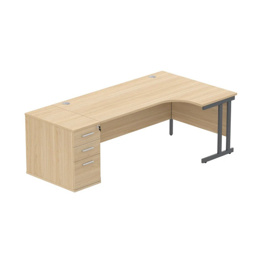 Double Upright Right Hand Radial Desk + Desk High Pedestal